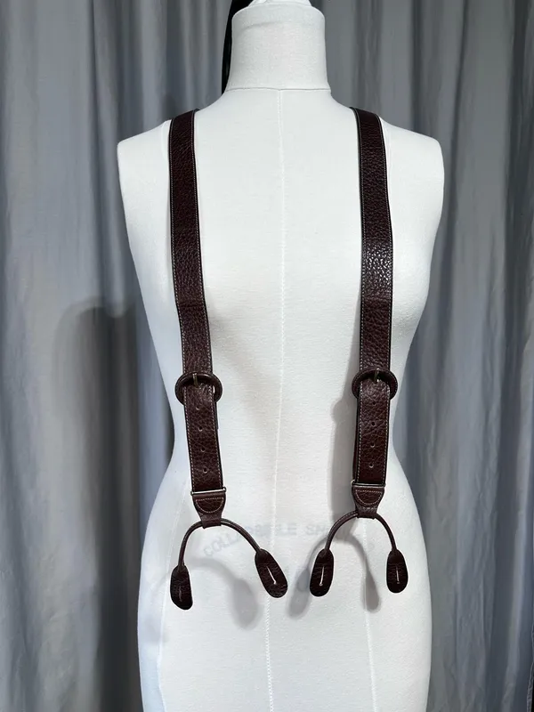 Men's Suspenders, Wide Y Style, Faux Leather with Leather Ears Western Classic - Image 3