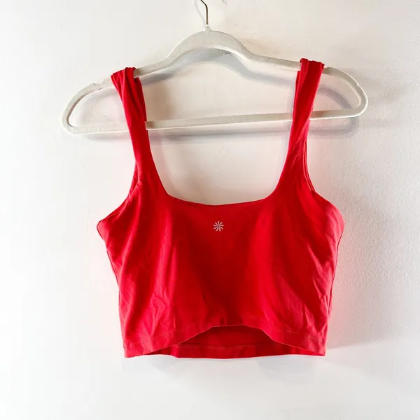 Athleta Square Neck Cropped Built in Bra Tank Top Red Medium - Image 4