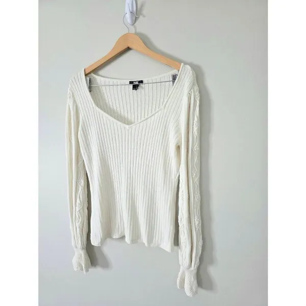 Paige Europa Sweater Size XL Ivory Silk‎ Blend Pullover Knit Bishop Sleeves - Image 5