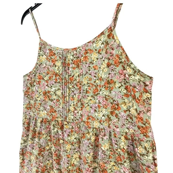 By The River Tiered Midi Dress L Multi Green Ditsy Floral Strappy Cottage Boho - Image 3