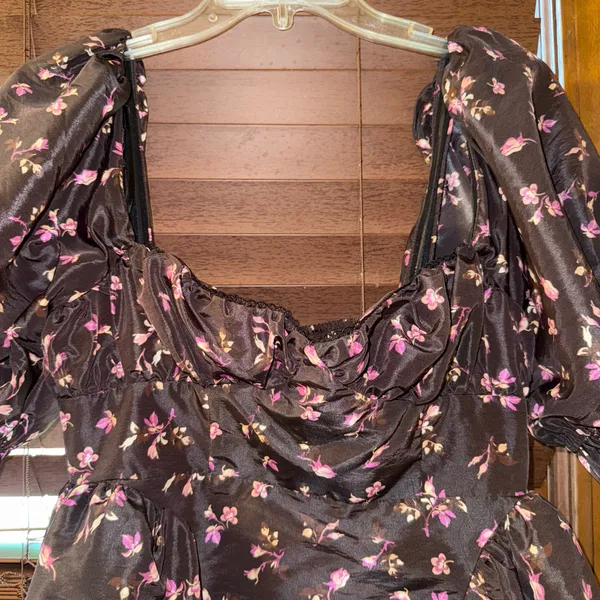 NWT $158 Anthropologie x Maeve Black Floral Puff-Sleeve Mini Dress w/ Pockets XS - Image 13