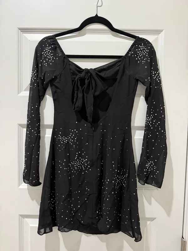 White Fox Sheer Black Long Sleeve Mini Dress - Image 2