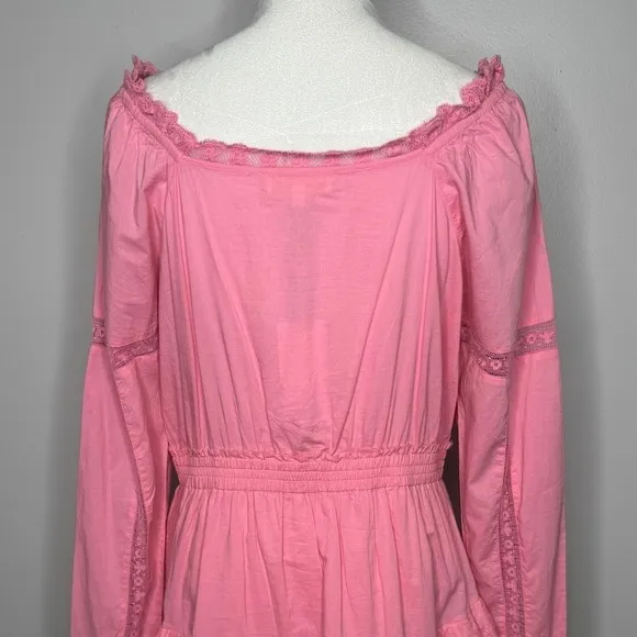 LoveShackFancy Sanaya Dress XL Vivid Pink‎ Long Sleeve Ruffle Tiered Lace Trim - Image 10