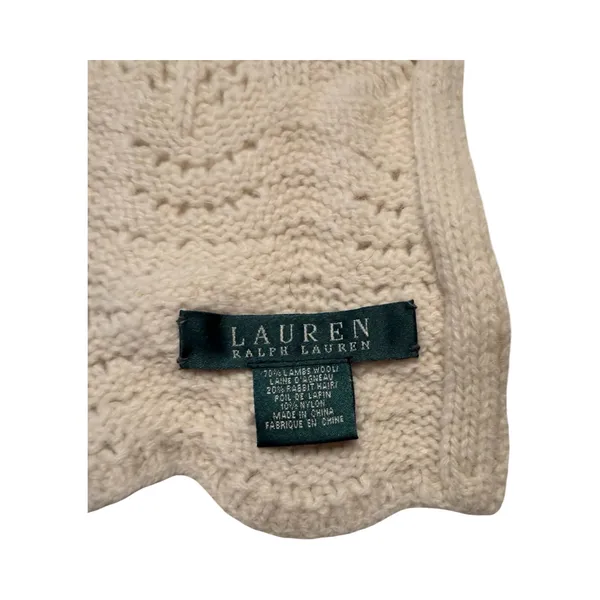 Lauren Ralph Lauren Cream Lambswool Rabbit Hair Cable Knit Scarf Scalloped Edge - Image 2