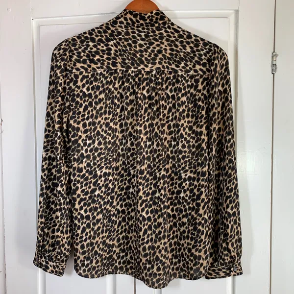 J. Crew Leopard Print Bow Neck‎ Long Sleeve Secretary Blouse Women's Size Small - Image 10