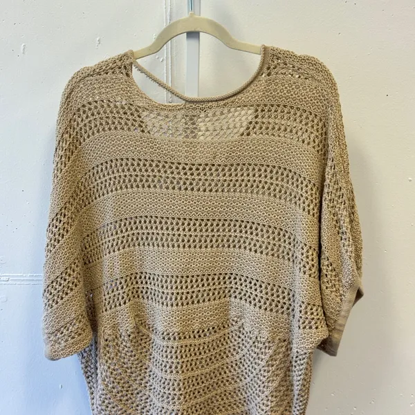 NY Collection Tan Open Knit Dolman Sleeve Sweater XL Beige Crochet Festival Boho - Image 5