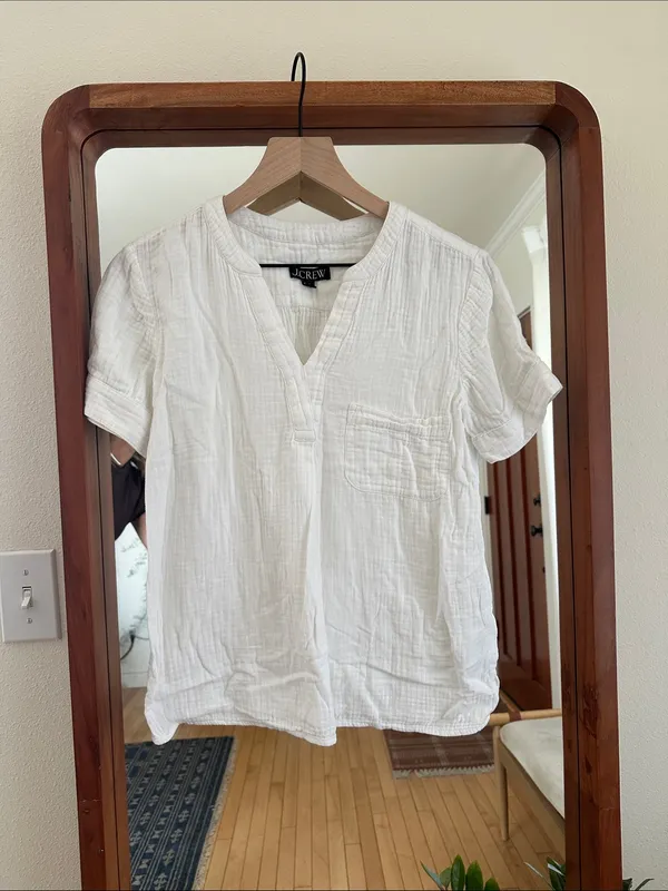 J.Crew V Neck Gauze Popover White Cotton Blouse Womens XS - Image 3