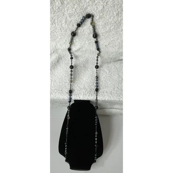 VTG Blk Onyx Baroque Freshwater Tahitian Pearls Crystal Necklace Heavy 52” 161gm - Image 3