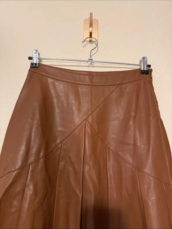 Anthropologie Maeve Mariska Brown Faux Leather Midi Skirt Size 2 A Line NWT - Image 6