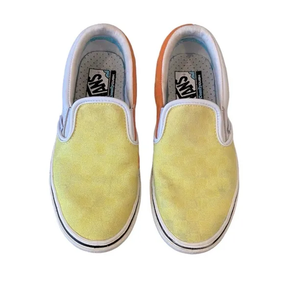 RARE Vans Penn Tennis Sneakers Neon Yellow Orange Checkerboard Slip On Shoes 7 - Image 2