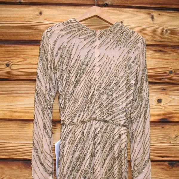 Mac Duggal 5240 Womens Long Sleeve Beaded Column Gown Dress Mocha - Image 15