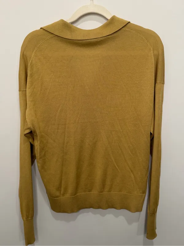 M.M. LaFleur Leo Pullover 100% Silk Jersey Polo Sweater‎ Mustard Size Medium - Image 4
