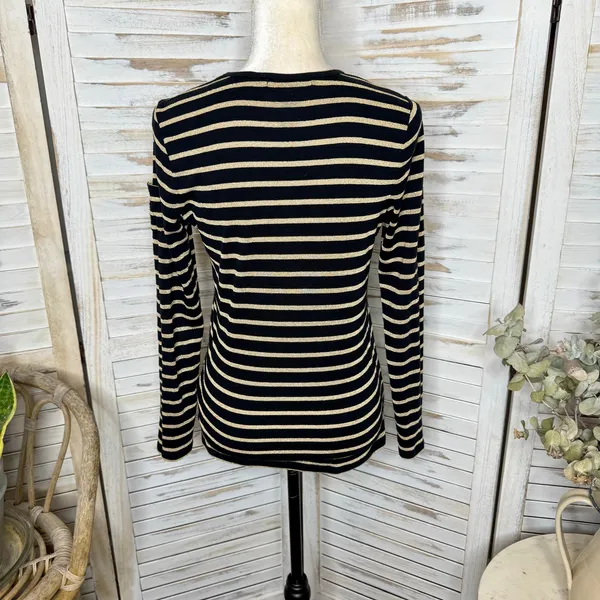 LAUREN RALPH LAUREN Black Gold Stripe Top Monogramed Arm Pocket Medium - Image 4