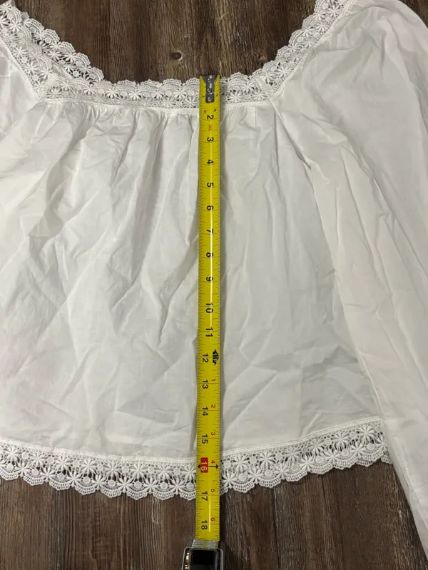 Old Navy White Long-Sleeve Lace Trim Top Square Neck Small Tall Loose Fit Summer - Image 4