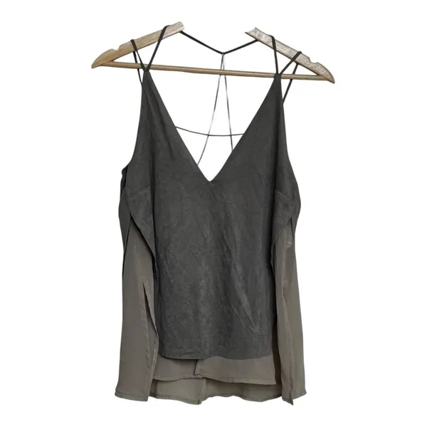 Zara Womens VNeck Sleeveless Layered Tank Top tan Small faux suede S Casual Chic - Image 2