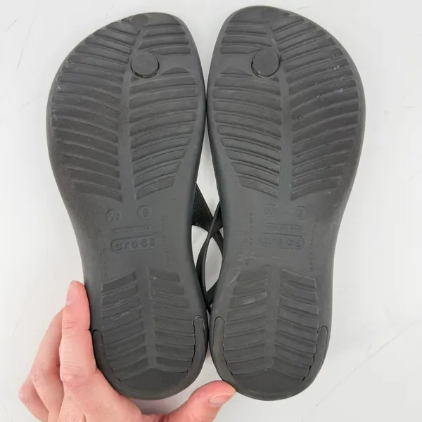 Crocs Sexi Flip Sandal Slip On Black Women 6 Slingback Thong Casual Barefoot - Image 7