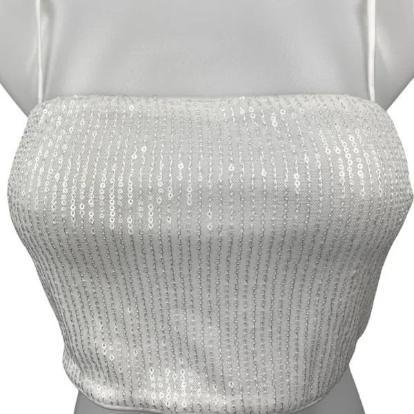 NEW 12th Tribe White Soiree Sequin Sparkly Shimmer Camisole Crop Tank Top Size S - Image 4