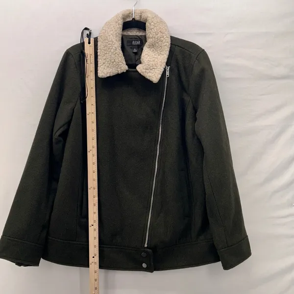A New Approach Women Moto Jacket Size XL Earthy Green‎ Sherpa Assymetrical Zip - Image 14