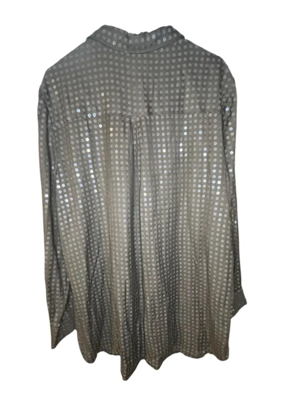 Maeve Anthropologie Olive Green Sequin Covered Oversized Long Sleeve Button Down - Image 4