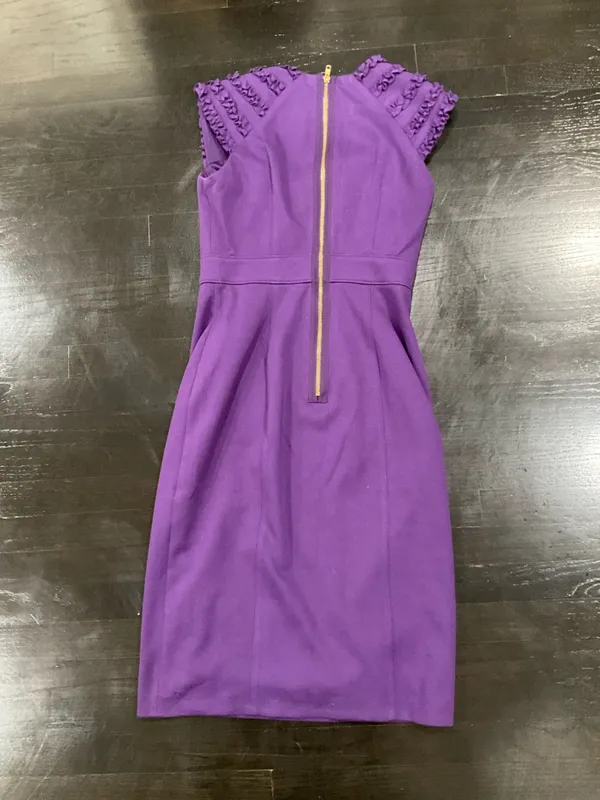 London Times Purple‎ Sheath Dress With Ruffled Cap Sleeves - Image 6