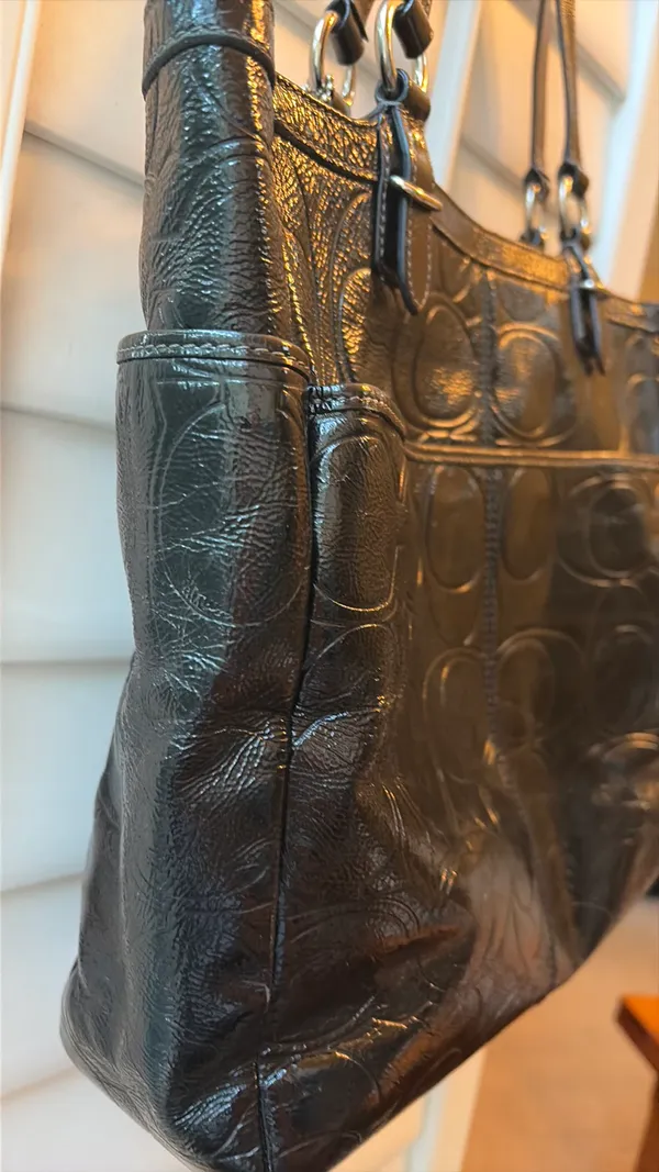 Coach Black Leather Signature Embossed Tote - Image 5