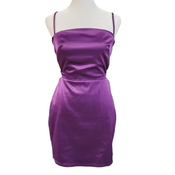 Lucy in the sky purple satin lace up mini dress - Image 3