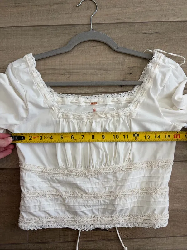 Free People Scarlet Smocked Milk Maid Long Sleeve Lace Trim Blouse Soft Ivory S - Image 7