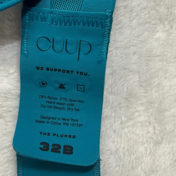CUUP The Plunge Mesh Bra 32B and Thong Size 3 Set‎ Turquoise Teal NWT - Image 5