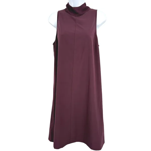Athleta Initiative Mock Neck Mini Shift Dress Women SM Tall Plum Sleeveless Zip - Image 3