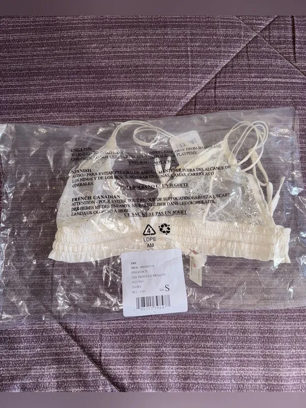 Free People Cream Lace Bralette with Tassel Tie - Image 9