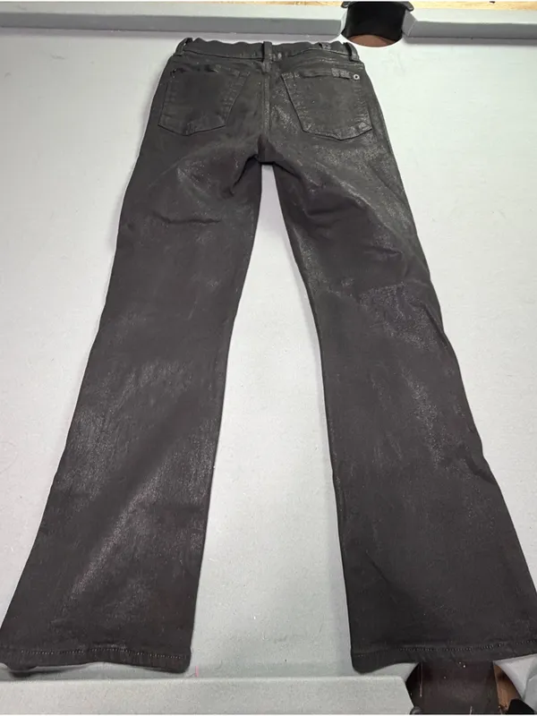 7 For All Mankind Black coated waxed flare boot cut Jeans 25 inch waist size 0-2 - Image 11