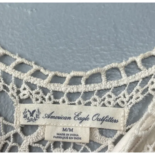 AEO American Eagle Dress Size Medium Cream Crochet Lace Boho Romantic Hippie - Image 4