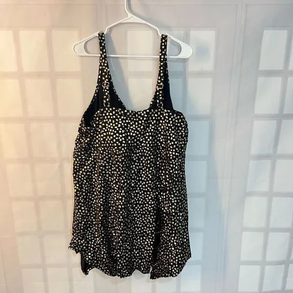 Swim365 Black Gold Spotted Adjustable Strap Mesh Trim Swim Top Dress Size 26 - Image 4
