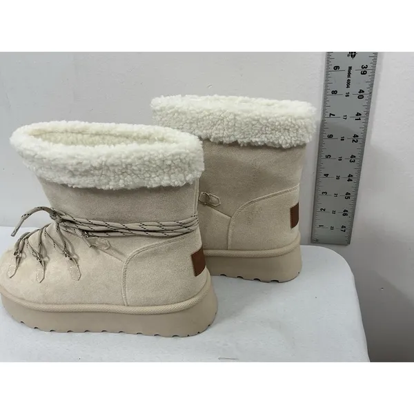 Womans Excellent Cond. Tuopin Classic Platform Lace Up Mini Snow Boots 8 Beige - Image 3