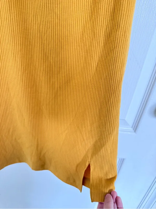 Reformation Mustard Yellow Ribbed Square-Neck Mini Dress - Image 3