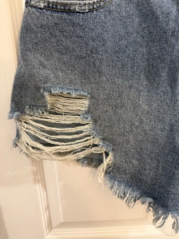 Sincerely Jules Distressed Light Blue Jean Shorts - Image 3