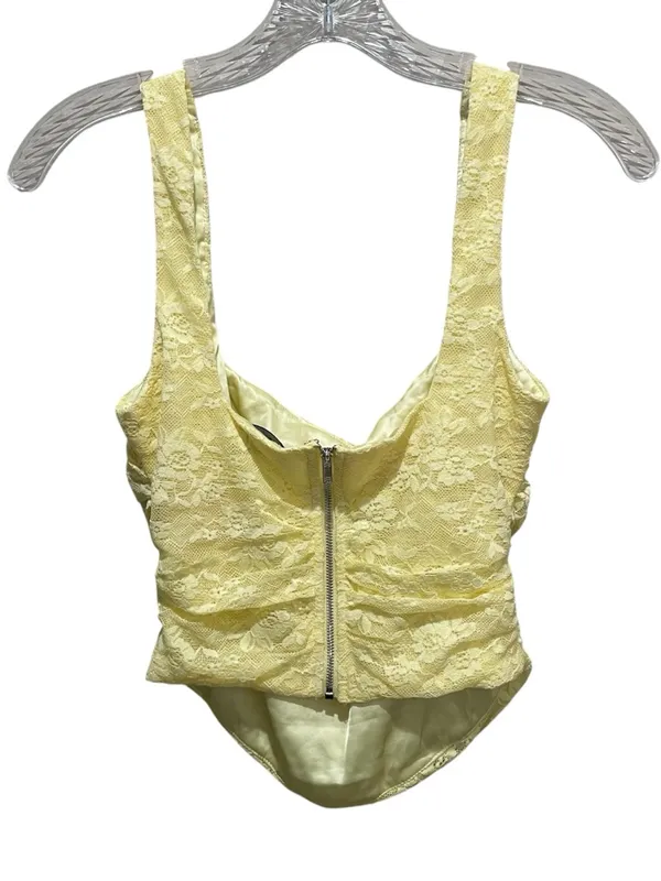 White Fox Let's Have Some Fun Lace Bustier Tank Top Lemon Yellow Size Small - Image 6