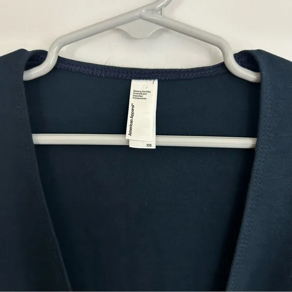 American Apparel Dark Blue Deep V-neck Long Sleeve Mini Fit & Flare Dress XS - Image 4
