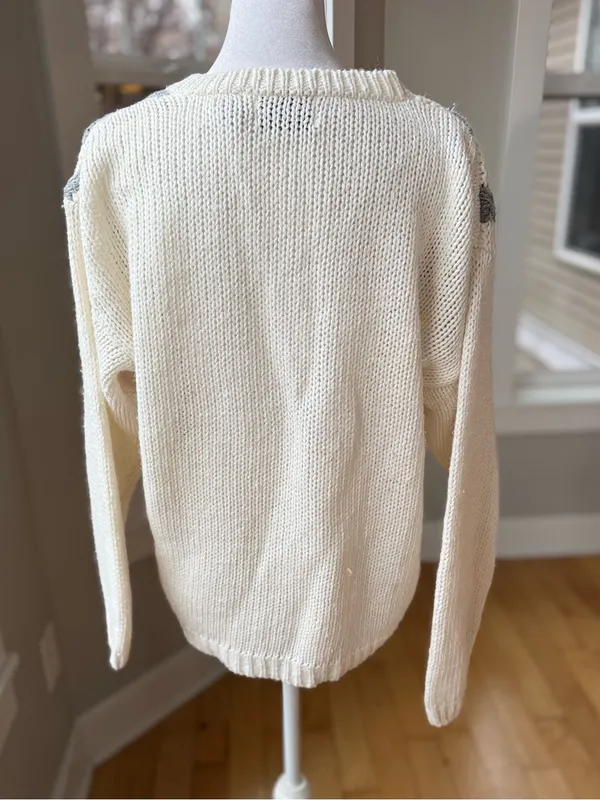 Vintage 90 Cape Cod Floral Patchwork Crewneck Sweater Pink Gray Embroidery - Image 3