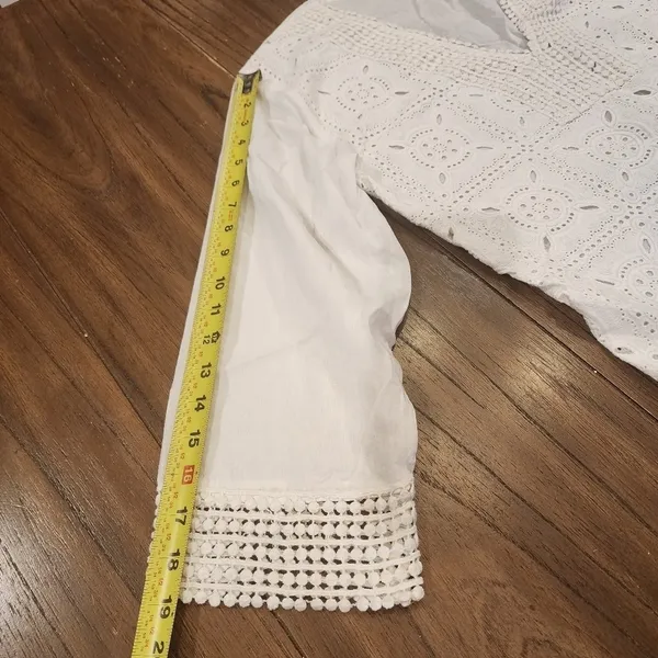 646 Main white eyelet embroidered short sleeve top tunic large 100% cotton - Image 11