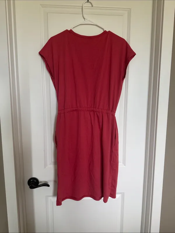 Casual V-Neck Red Drawstring Waist Dress - Image 4
