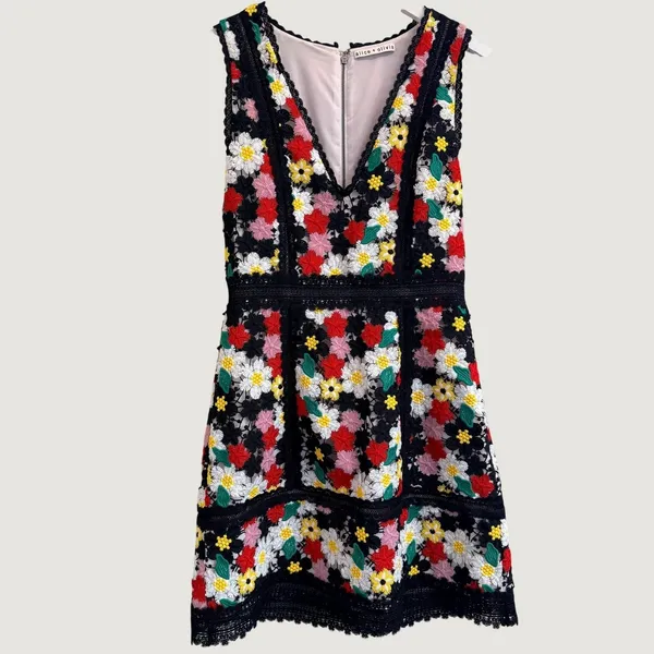 Alice + Olivia Zula Party Mini Dress Size 2 XS Floral Lace Embroidered Cocktail - Image 3
