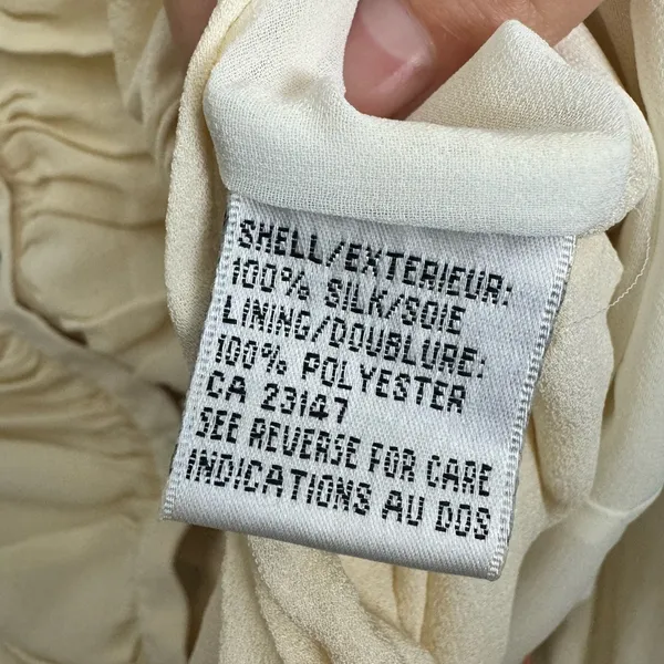 Vintage 100% Silk Ivory Pleated Button Down - Image 2