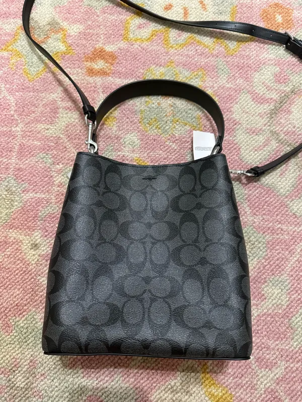 Coach 2312 Black/Grey Signature Coated Canvas Small Town Bucket Bag - Image 5