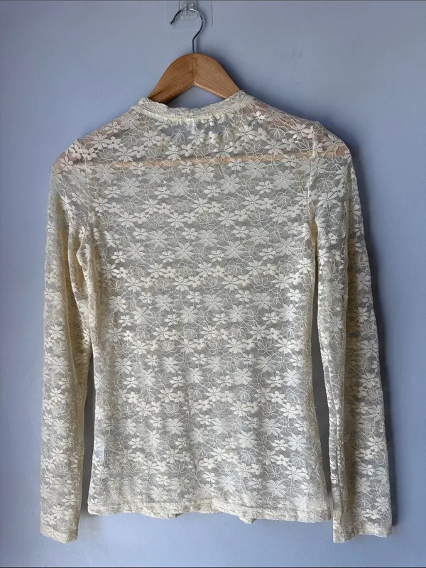 Sheer Floral Lace Long Sleeve Top - Image 2