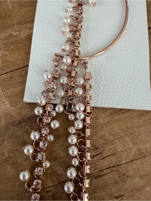NWT Free People Ear Party Cuff Rose Gold Pearl Rhinestone Statement Earring - Image 3