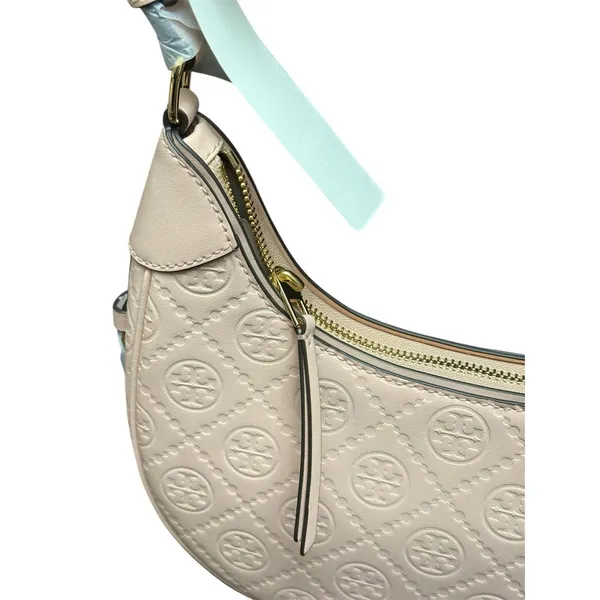 Tory Burch T Monogram Debossed Leather Crescent Shoulder Bag-Blush Pink New $469 - Image 8