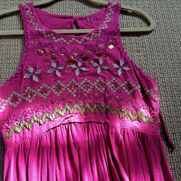 Free People top lined to waist beaded detail hot pink S - Image 2