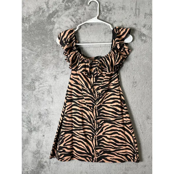 Missguided Frill Skater Dress‎ Off Shoulder Mini Ruffle Zebra Y2K Party 4 NEW - Image 3