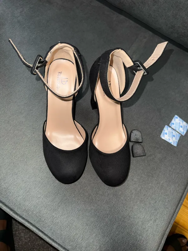 Women’s Black Satin Ankle Strap Heels with Round Toe - Image 8
